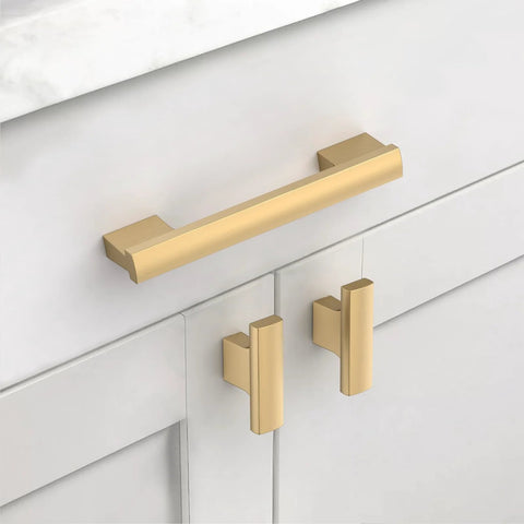 Champagne bronze cabinet pull installed on white kitchen cabinet from 12 Pack 4 Inch Champagne Bronze Cabinet Pulls Set CK0015.