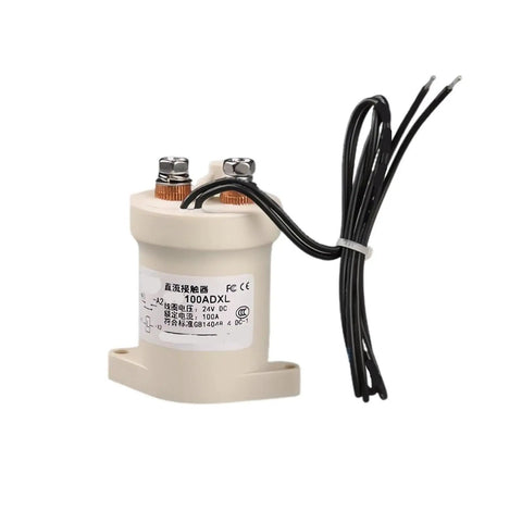 Heavy Duty Dc Contactor And Power Relay Switch For Ev Chargers With Plug And Play Wiring That Handles Up To Seventy Two Volts Without Any Sweat And Delivers Smooth Circuit Control For Reliable Industrial Performance, showing a white relay switch with wires.
