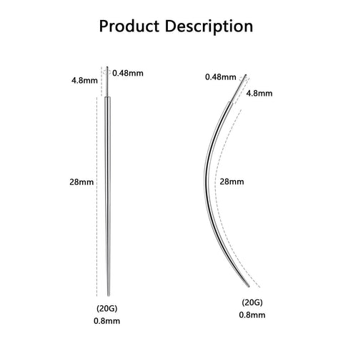 Titanium Threadless Piercing Tapers Set 16G 18G 20G With Curved And Straight Insertion Pins For Nose Lip Ear Tragus Helix Piercing Stretcher Tool 2 Pieces G23 Titanium Pro Grade shown with dimensions