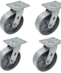 Heavy Duty 6 Inch By 2 Inch Steel Caster Wheels Set Of 4 With Swivel Top Plate 4 By 4.5 Inches Load Capacity 4800 Lbs Per Set
