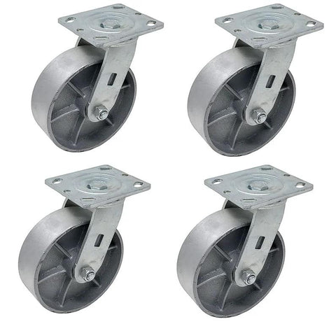 Heavy Duty 6 Inch By 2 Inch Steel Caster Wheels Set Of 4 With Swivel Top Plate 4 By 4.5 Inches Load Capacity 4800 Lbs Per Set