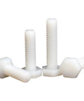 Top Shelf M6x70 Nylon Hex Head Screws Assortment Kit with Nuts and Washers, Chemical Resistant PA66 Plastic Fasteners in white.