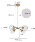 Gold Globe Chandelier With On Off Switch Pull Chain, 4 Light Modern Gold Semi Flush Mount Ceiling Light dimensions diagram