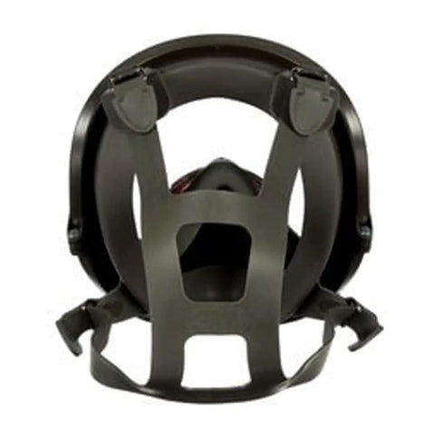 Rear view of grey medium Reusable Full Face Mask Respirator For Vapors And Particles with durable exhalation port and straps