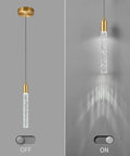 Gold Brass Finish Kitchen Island Pendant Lights 3 Pack, Dimmable LED Crystal Bubble Column Mini lights off and on view.