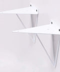 Dope Heavy Duty Triangle Shelf Brackets, Badass Wall Mount Floating Support, Industrial Corner Hardware For Bookshelves And Home Decor, 2 Pack Gold White Finish, two angled white brackets mounted on wall.