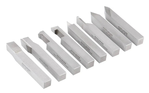 Half Inch Shank Hss Tool Bit Set Eight Piece For Turning And Facing Work Pre Ground For Quick Setup And Precision Machining With 60 And 80 Degree Left And Right Hand Lathe Tools