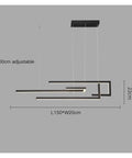 Modern LED Pendant Lamp for Dining Room Kitchen Living Room Bedroom Black Rectangle Dimmable Chandelier, 150cm x 20cm, adjustable height.