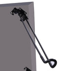 Side view of a black handle attached to a stainless steel panel, part of the Stainless Steel Fire Pit Heat Deflector Shield With Foldable Design And Easy Handle, Built Tough For Outdoor Indoor Use, Sparks Control For Small Pits Up To 24 By 24 Inches, Keeps Fire Safe And Grate Clean.