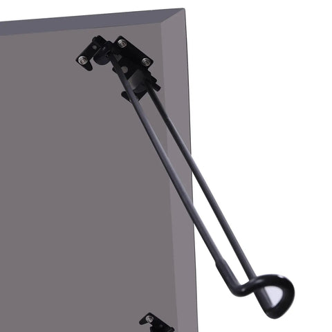 Side view of a black handle attached to a stainless steel panel, part of the Stainless Steel Fire Pit Heat Deflector Shield With Foldable Design And Easy Handle, Built Tough For Outdoor Indoor Use, Sparks Control For Small Pits Up To 24 By 24 Inches, Keeps Fire Safe And Grate Clean.