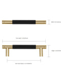 10 Pack Gold And Black 3 3/4 Inch Brass Round Knurled Pattern Drawer Pulls with dimensions shown for kitchen cabinets.