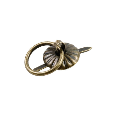 Antique bronze metal ring pull handle for jewelry boxes with 14 mm inner ring diameter and 17 mm base, ideal for DIY projects.