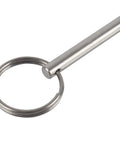 Stainless steel quick-release pin with ring for marine hardware; 1/4 in diameter, 2 in overall length.