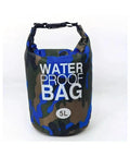 Front view of 5L Roll Storage Backpack Waterproof Dry Bag for Kayaking, Rafting, Boating, with camo design and roll-top closure
