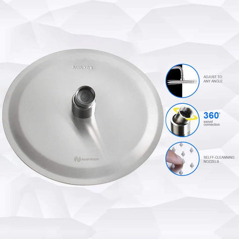 Back view of Ultra Thin Rain Shower Head With High Flow Stainless Steel, 8 Inch Brushed Nickel Finish, showing adjustable nozzle.