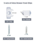 10 Pack Acrylic False Front Cabinet Clips With Screws For Kitchen Cabinets And Drawers, includes clip, dowel, long and short screws