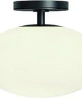 Sleek Matte Black Flush Mount Bathroom Ceiling Light Must Have Damp Rated, E26 Medium Base, Opal Glass Diffuser