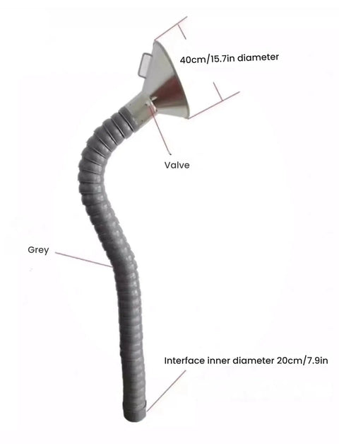 Straight Up Reliable Fume Extraction Arm Featuring 360 Degree Rotatable Articulated Dust Hose With Stainless Steel Hood, grey 40cm hose with valve
