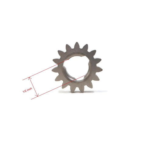 Top Shelf Rear Pinion Gear Set Two Piece Direct Fit Replacement Parts For Lawn Mower Equipment No Sweat Installation Heavy Duty Construction showcasing a detailed close-up of a 1/2 inch gear.