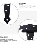 Tough Black Iron Barn Door Hinges With Smooth Silent Ride For Heavy Duty Wood Gate Hardware Featuring Offset Mounting Holes and No Fuss Rustic Decor Strap Design close up of hinge showing black iron material and offset mounting holes.