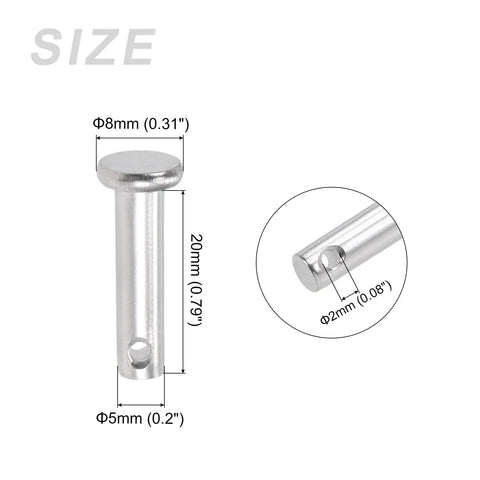 Premium Quality Go To 20 Piece Set Of Rock Solid 304 Stainless Steel Clevis Pins Displaying Slick Flat Head Profile, 20mm length.