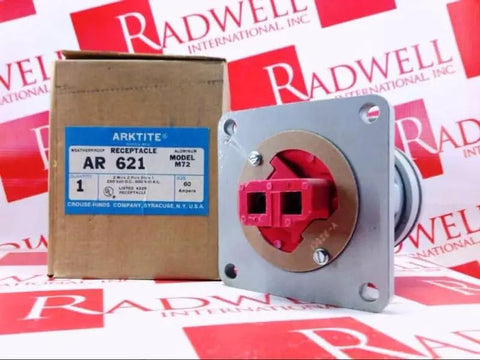 Heavy Duty Aluminum Receptacle 60 Amp 600 Vac 250 DC Locking Electrical Plug Socket with red housing and aluminum base.