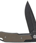 Rugged EDC Folding Knife For Outdoors And Tactical Use, 8.3 Inch Overall Length, stonewashed G10 handle and 3.6 Inch blade, half-open view