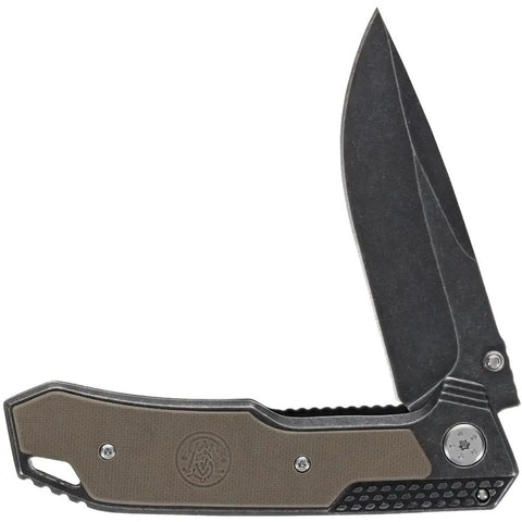 Rugged EDC Folding Knife For Outdoors And Tactical Use, 8.3 Inch Overall Length, stonewashed G10 handle and 3.6 Inch blade, half-open view