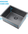Drop In Kitchen Sink Single Bowl Workstation Stainless Steel 16 Gauge Black With Sink Strainer Waste Basket And Bottom Grid 22 X 18 X 9 Undermount Design Noise Reduction 304 Series with dimensions labeled.