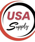 Circular logo with text 'USA Supply' in red and black on a white background