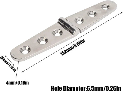 Tough As Nails Heavy Duty Strap Hinges, 1 Pair Real Deal Stainless Steel Marine Grade Hardware, three mounting holes view
