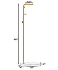 Gold Metal Coat Rack With 3 Hooks, L Shaped Freestanding Coat Tree, Steel Stand, Wood Base, Entryway or Corner Home Organizer