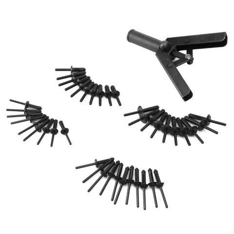 Awesome Handheld Plastic Rivet Gun With 40pc Heavy Duty Poly Nuts For DIY Fixes. carbon steel handheld rivet gun with black plastic fasteners