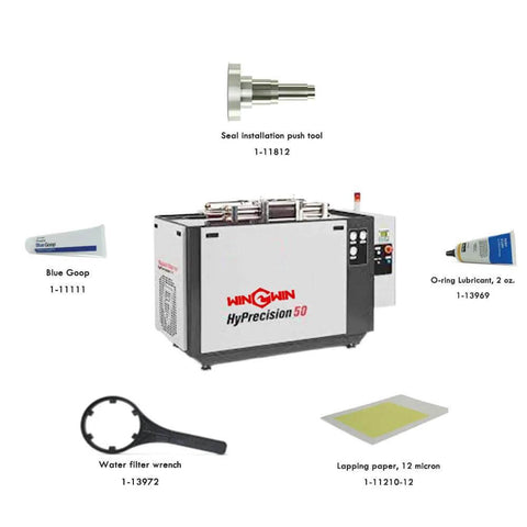 Wear ring 4.5 for waterjet pump spare parts kit with seal tool, lubricants, water filter wrench, and lapping paper
