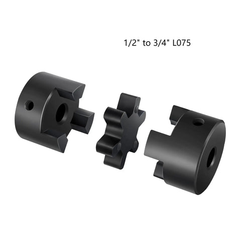 Flexible L Jaw Coupling Set 1/2 To 3/4 Inch L075 3-Piece With Rubber Spider, Durable NBR Insert, for Log Splitter and Hybrid Equipment