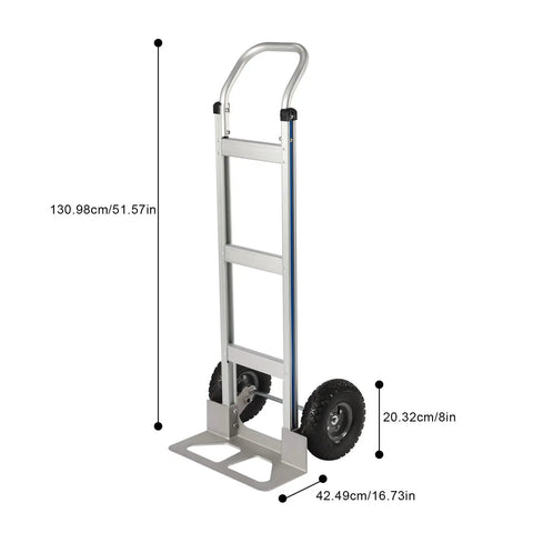 Heavy Duty Aluminum Hand Truck 500lbs Capacity Steel Handle Dolly Cart with large wheels and sturdy design for moving items.