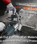 Pro Grade Brushless Electric Concrete Ring Saw With Dual Blade Kit For Crushing Through Granite Brick And Masonry With Beast Mode Performance On Job Sites cutting through a reinforced concrete wall.