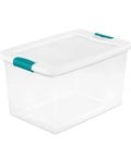 Slay Your Storage Goals With This Badass Set Of Plastic Latching Storage Bins Featuring Secure Snap Lids, Includes 106 Qt And 64 Qt Totes For Closet Decluttering, Garage Organization, And Keeping Bugs At Bay. clear plastic storage bin with teal latching lid