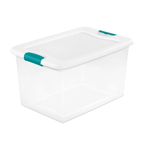Slay Your Storage Goals With This Badass Set Of Plastic Latching Storage Bins Featuring Secure Snap Lids, Includes 106 Qt And 64 Qt Totes For Closet Decluttering, Garage Organization, And Keeping Bugs At Bay. clear plastic storage bin with teal latching lid