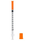 1ml Syringe With 27G Half Inch Needle 1cc Disposable Syringes Pack Of 100 Sterile And Indvidually Blister Sealed For Safe Easy To Use Accurate Small Dose Applications, marked syringe with orange cap