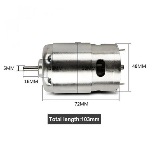 Solid High-Speed Dc Motor With 12-24V Input And Major Torque for Industrial Automation Projects, dimensions shown.