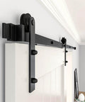 Heavy Duty Black Barn Door Hardware Kit For Five Foot Single Sliding Door Carbon Steel Track Rail J Shape Roller System