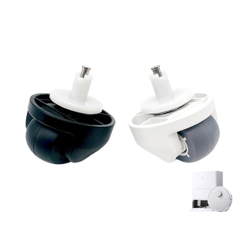 Pair of ECOVACS front caster wheels, black and white housings with mounting stems, fits T10/T20/X1 Omni/T10 Plus/X1 Turbo