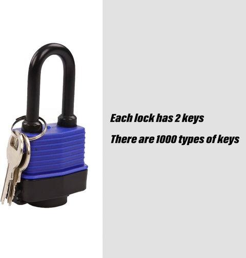 Built-Tough Outdoor Padlock 44mm 1.75 Inch Keyed-Alike, Steel Lock with keys and extra long shackle, weatherproof cover