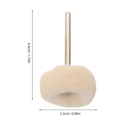 50 Piece Wool Polishing Buffing Wheels For Drill Attachments With White Cashmere Felt, single wheel with dimensions visible.