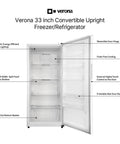 Spacious 33 Inch Convertible Upright Freezer And Refrigerator With 20 Point 2 Cubic Feet Stash Room Exterior Control Panel.