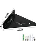 Flat Out Heavy Duty Hidden Metal Shelf Brackets Built Like A Boss For Rock Solid Wall Mounted Storage, Rust Proof Steel Triangle Supports Black 11 Inch 2 Pack shown with measurements and mounting hardware.