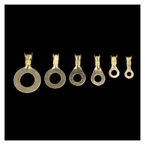 Solid 540 Pcs Non Insulated Copper Ring Lugs Kit M3 To M10 Crimp Terminals Wire Connectors Eyes Heavy Duty Assortment Set For Pro Projects And DIY Wiring Jobs That Need Reliable Connections. Copper ring lugs sizes M3 to M10 shown on black background