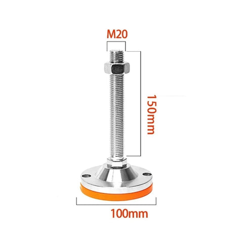 Heavy Duty Leveling Feet Four Pack Nonslip Adjustable Screw Legs Rock Solid Support Base with M20 thread, 150mm height, 100mm base.