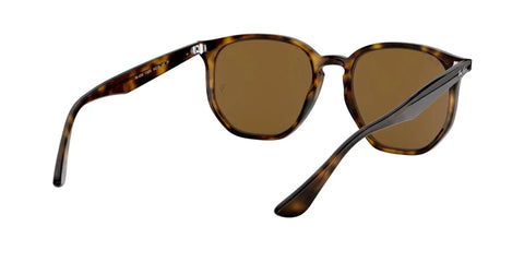 RB4306 Hexagonal Polarized Sunglasses With B-15 Brown Lens Light Havana Frame 54mm for Men and Women, angled view.